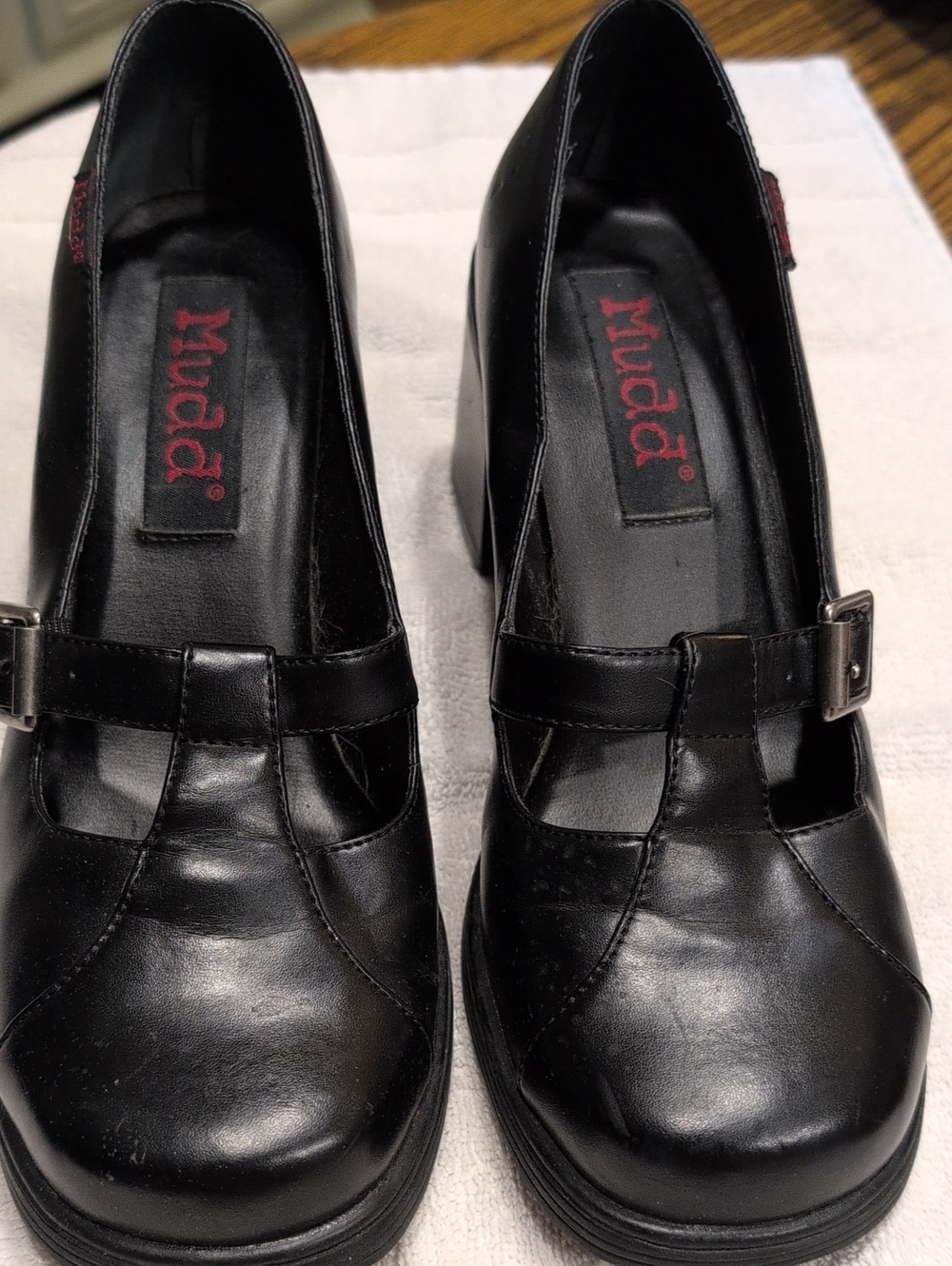 Mudd Black Leather Mary Jane Heels with Buckle Strap